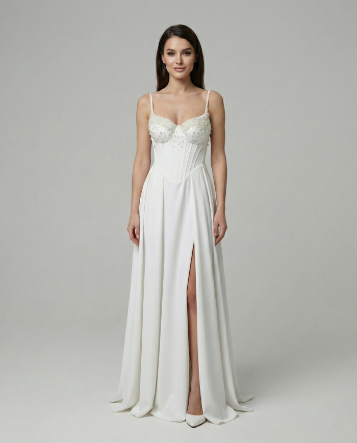 Sukienka Maxi Perełki Biała