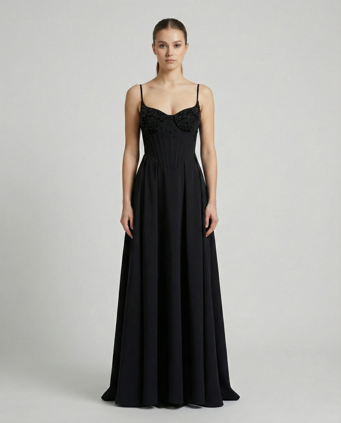 Sukienka Maxi Perełki Czarna