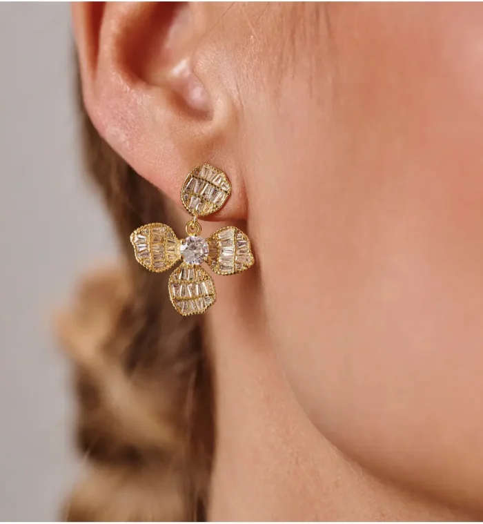 Kolczyki złote kwiaty z cyrkonią