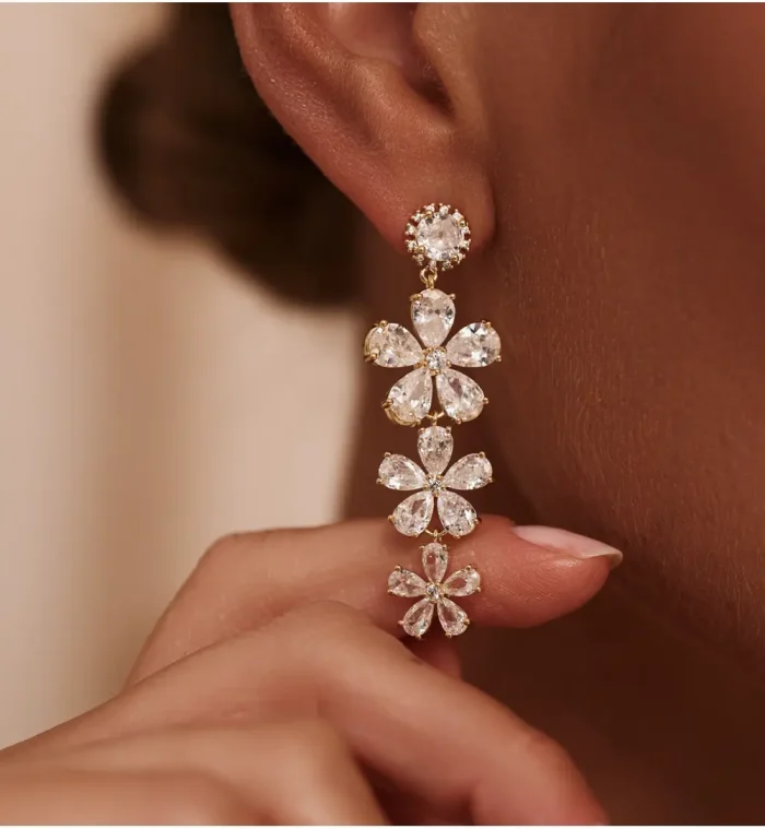 Koczyki złote kryształki kwiaty